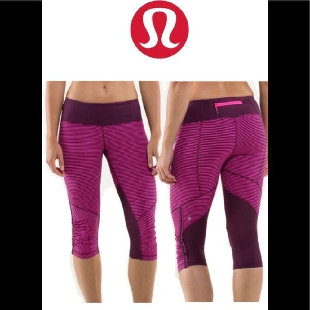 Lululemon Run For Your Life Crop Hyper Stripe Raspberry Glo Light Plum Pow Sz 4